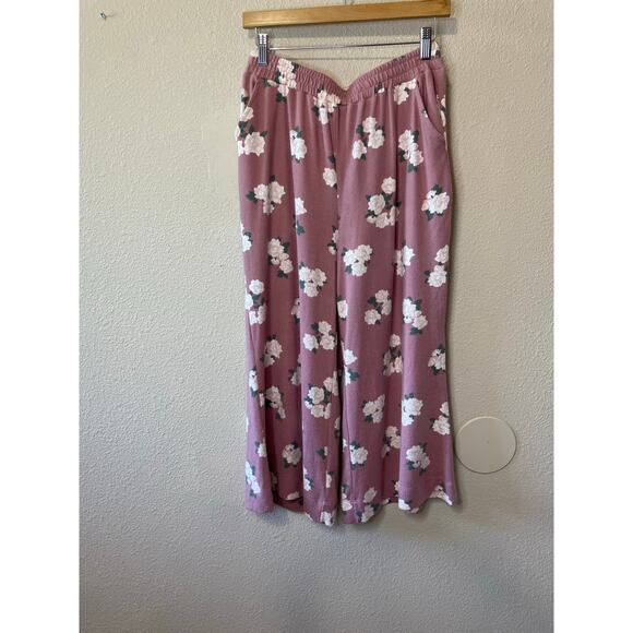 BP. By Nordstrom Floral Cozy Soft Pink Wide Leg Elastic Waist Lounge Pants Med - Picture 10 of 11